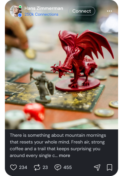 Photo post by Hans Zimmerman: a red dragon miniature on a game board